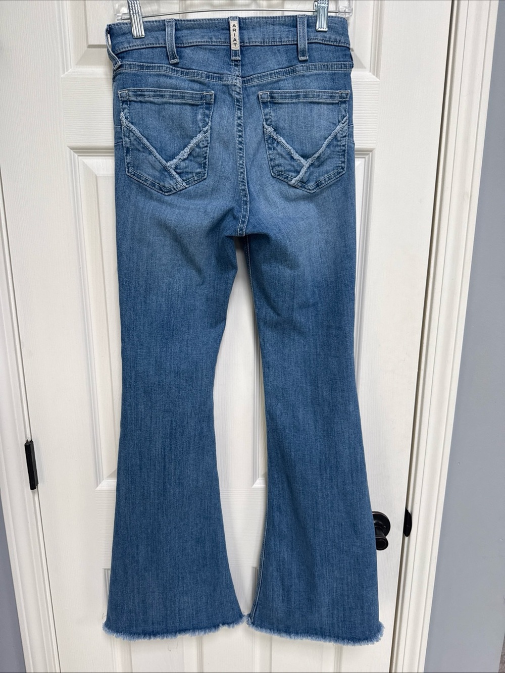 ARIAT Real High Rise Flare Annie Jeans Frayed Hem Stretch Western Whipstitch 27